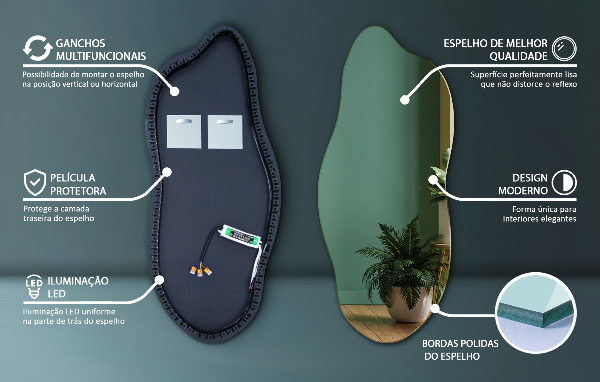 Specchio forma irregolare con led 35x80 cm