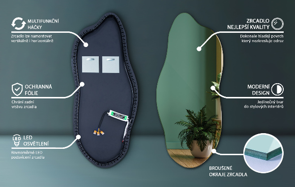 Specchio forma irregolare con led 40x90 cm