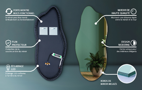 Specchio forma irregolare con led 45x100 cm