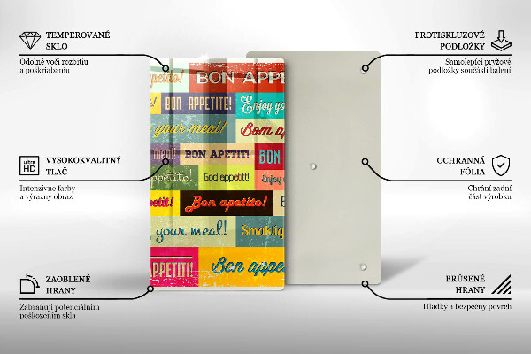 Tagliere in vetro Sottotitoli Buon appetito lingue