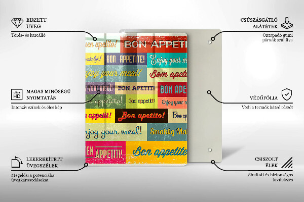 Tagliere in vetro Sottotitoli Buon appetito lingue