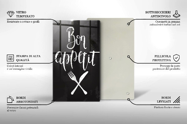 Tagliere in vetro Iscrizione Bon appetit