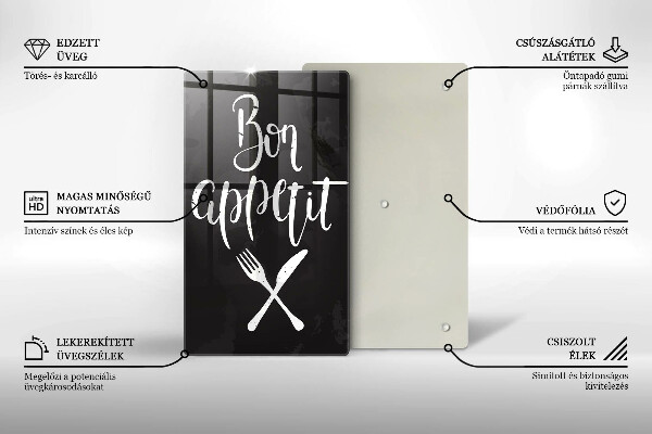 Tagliere in vetro Iscrizione Bon appetit