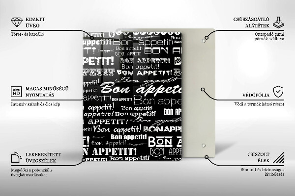 Tagliere in vetro Sottotitoli cucina Bon appetit