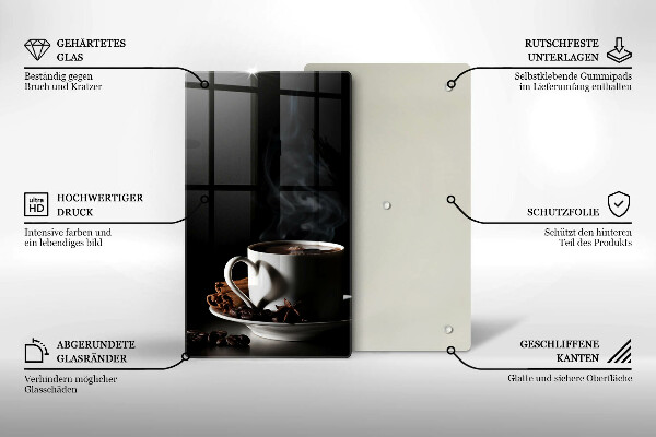 Tagliere in vetro Una tazza di caffè caldo