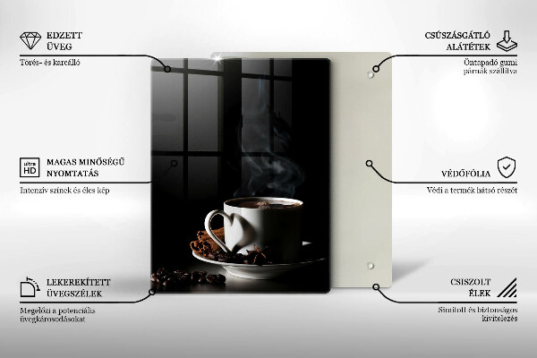 Tagliere in vetro Una tazza di caffè caldo