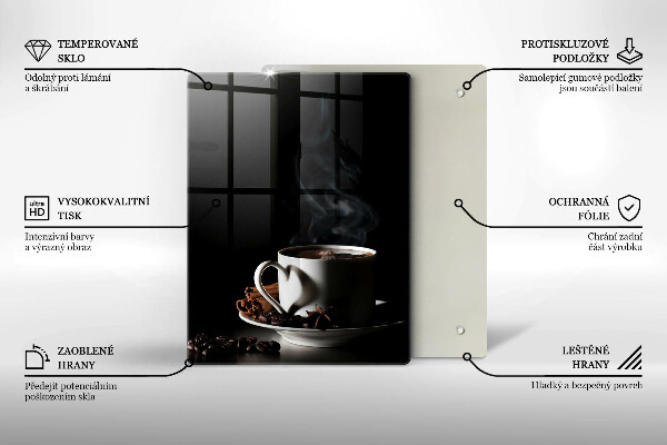 Tagliere in vetro Una tazza di caffè caldo