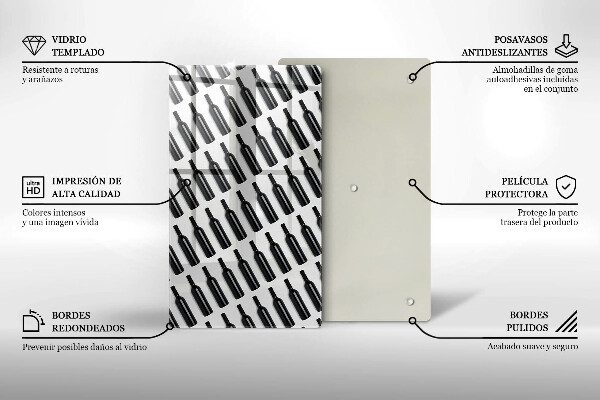 Tagliere in vetro temperato Bottiglie di vino nere