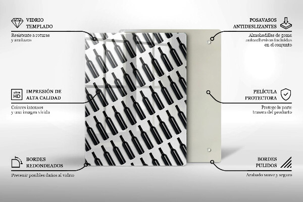 Tagliere in vetro temperato Bottiglie di vino nere