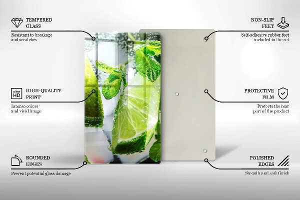 Tagliere in vetro temperato Acqua con lime e ghiaccio