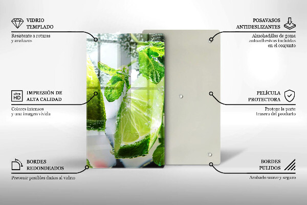 Tagliere in vetro temperato Acqua con lime e ghiaccio