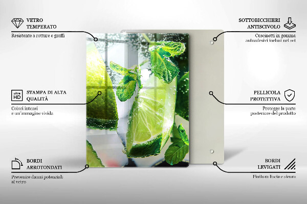 Tagliere in vetro temperato Acqua con lime e ghiaccio