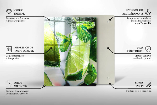 Tagliere in vetro temperato Acqua con lime e ghiaccio