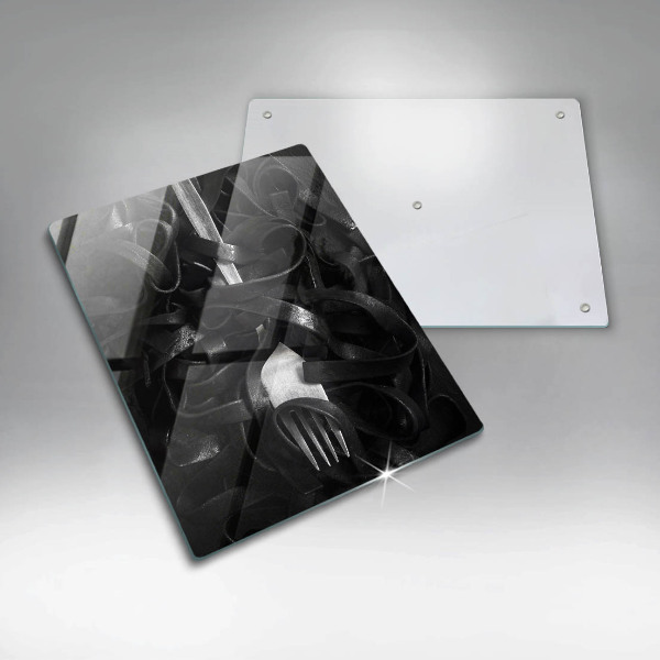 Tagliere in vetro temperato Pasta nera e forchetta