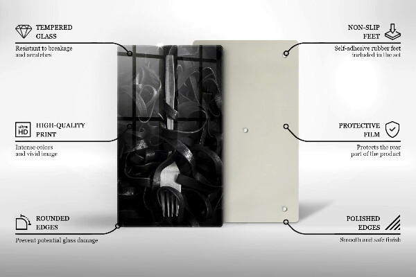 Tagliere in vetro temperato Pasta nera e forchetta