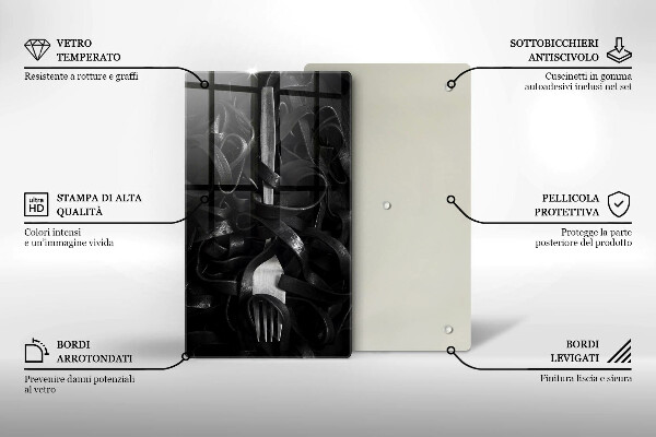 Tagliere in vetro temperato Pasta nera e forchetta