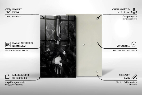 Tagliere in vetro temperato Pasta nera e forchetta