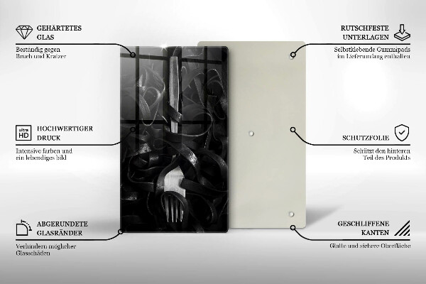 Tagliere in vetro temperato Pasta nera e forchetta