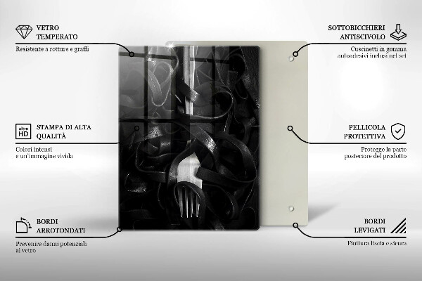 Tagliere in vetro temperato Pasta nera e forchetta