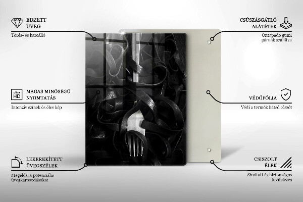 Tagliere in vetro temperato Pasta nera e forchetta