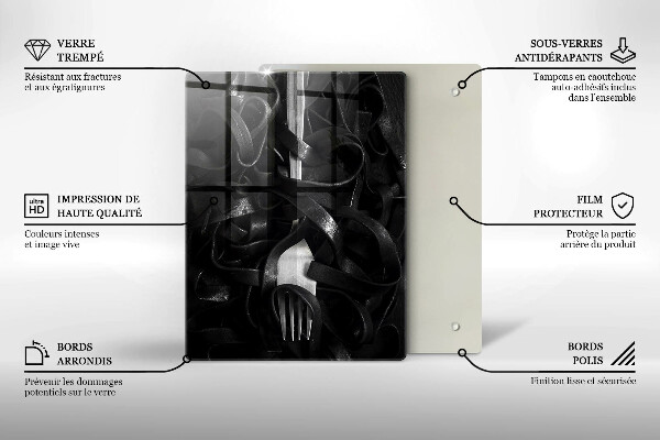 Tagliere in vetro temperato Pasta nera e forchetta