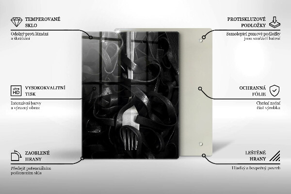 Tagliere in vetro temperato Pasta nera e forchetta