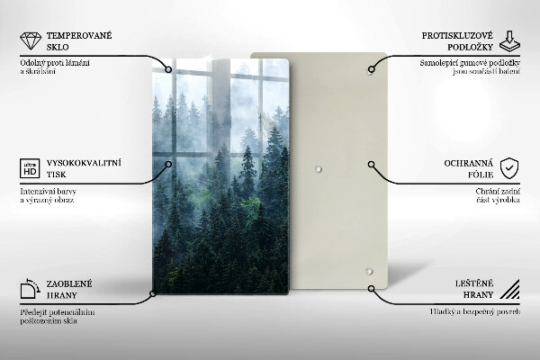 Tagliere in vetro Alberi forestali e nebbia
