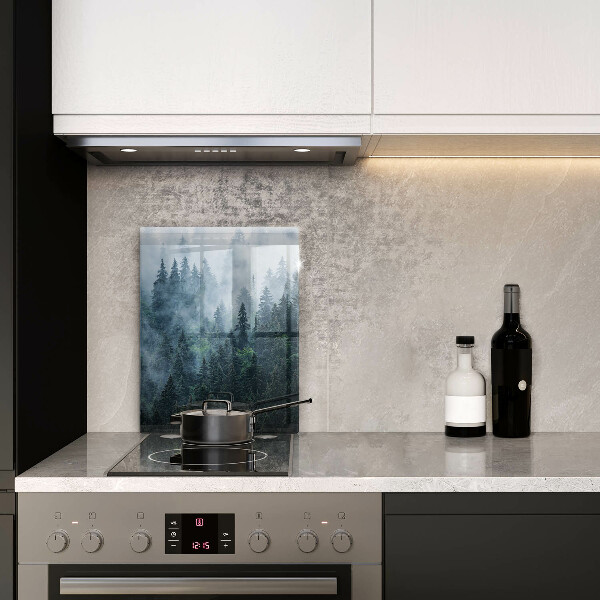 Tagliere in vetro Alberi forestali e nebbia