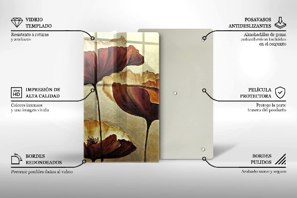 Tagliere in vetro Fiori boho dipinti