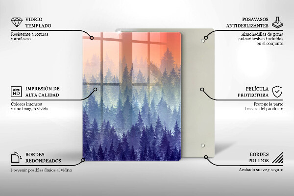 Tagliere in vetro temperato Foresta al tramonto