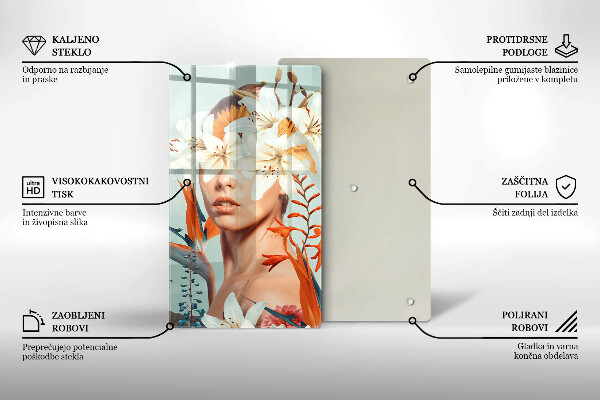 Tagliere in vetro Donna tra i fiori