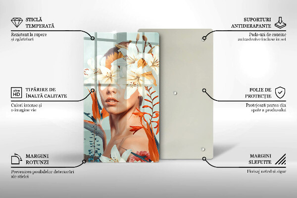 Tagliere in vetro Donna tra i fiori