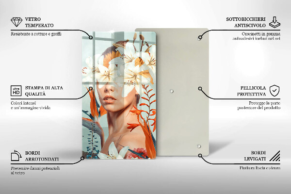 Tagliere in vetro Donna tra i fiori