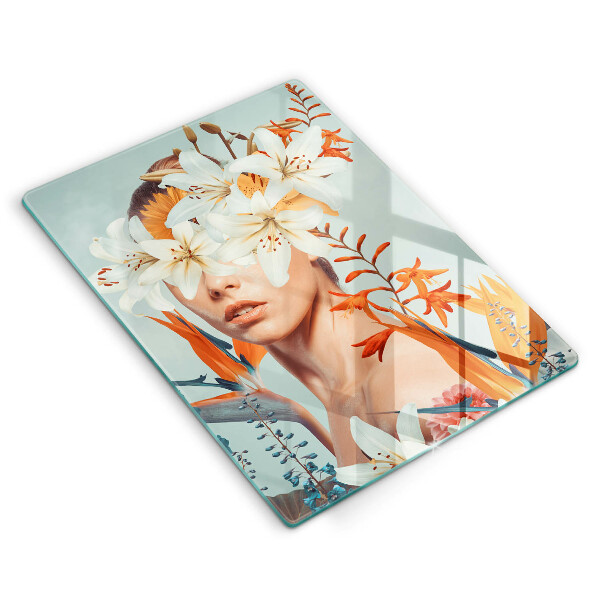 Tagliere in vetro Donna tra i fiori