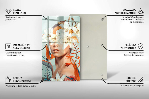 Tagliere in vetro Donna tra i fiori