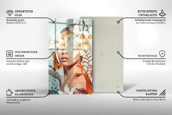 Tagliere in vetro Donna tra i fiori