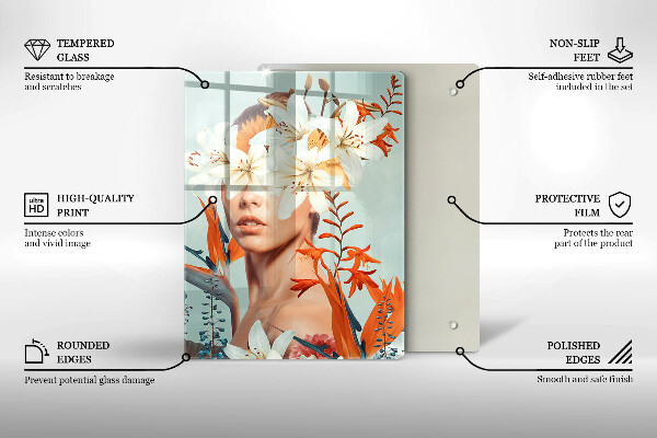 Tagliere in vetro Donna tra i fiori