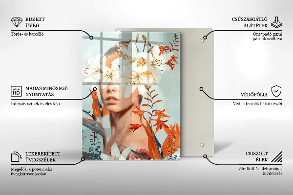 Tagliere in vetro Donna tra i fiori