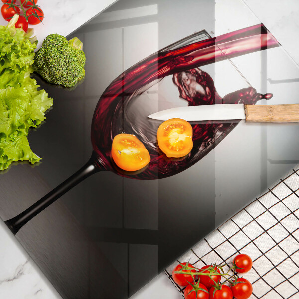 Tagliere in vetro Bicchiere e vino rosso