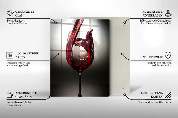 Tagliere in vetro Bicchiere e vino rosso