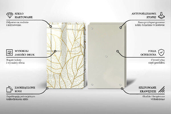 Tagliere in vetro temperato Modello di foglie line-art