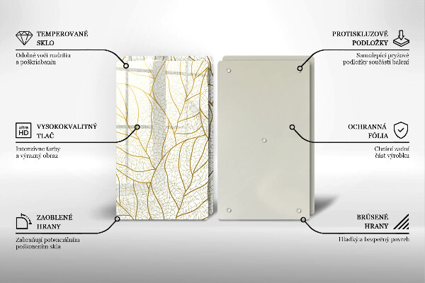 Tagliere in vetro temperato Modello di foglie line-art