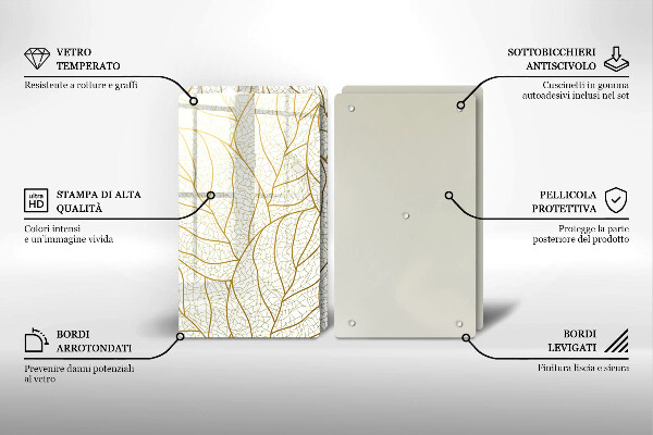 Tagliere in vetro temperato Modello di foglie line-art