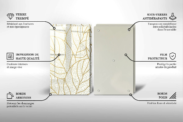 Tagliere in vetro temperato Modello di foglie line-art