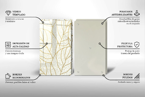 Tagliere in vetro temperato Modello di foglie line-art