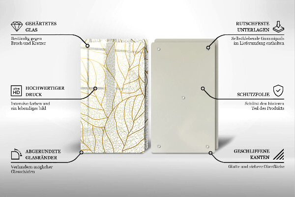 Tagliere in vetro temperato Modello di foglie line-art