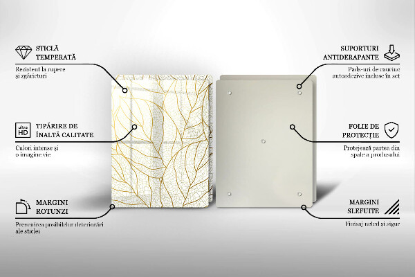 Tagliere in vetro temperato Modello di foglie line-art