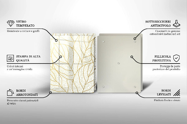 Tagliere in vetro temperato Modello di foglie line-art