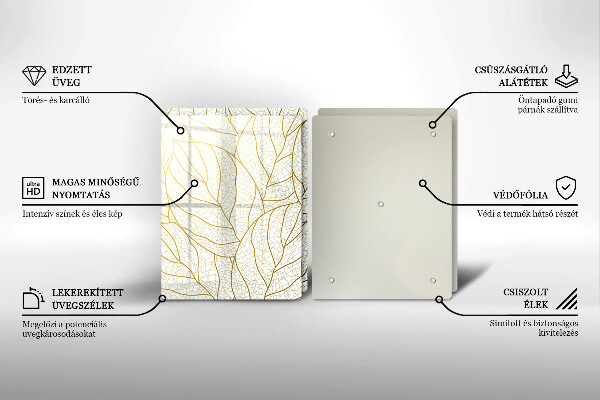 Tagliere in vetro temperato Modello di foglie line-art