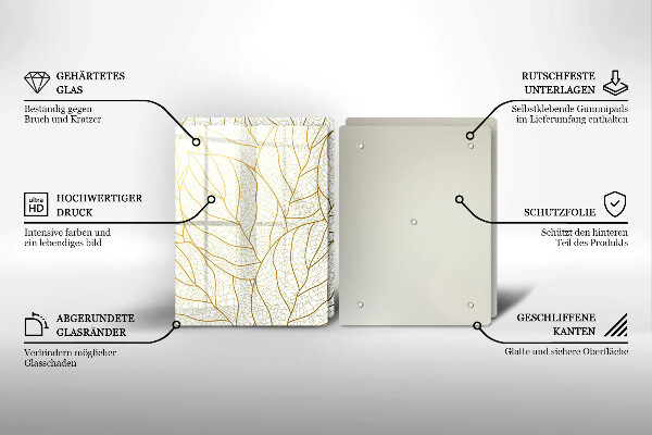 Tagliere in vetro temperato Modello di foglie line-art